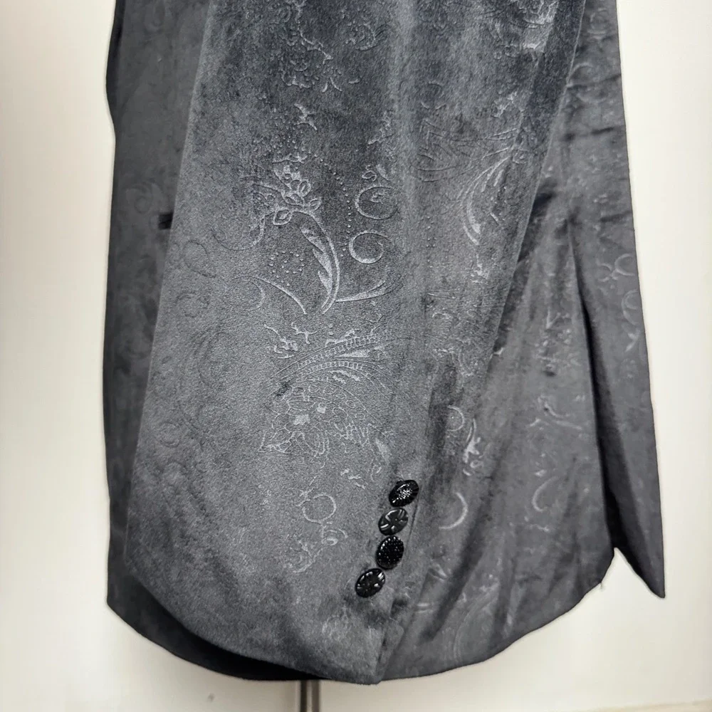 Tallia Sport Coat Blazer Mens 58L Black Paisley Velvet Notch Lapel Side Vent
